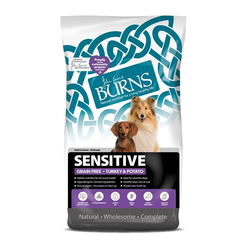 Burns Sensitive Grain Free with Turkey 6kg - Hypoallergenic Dog Food Turkey Single Protein
