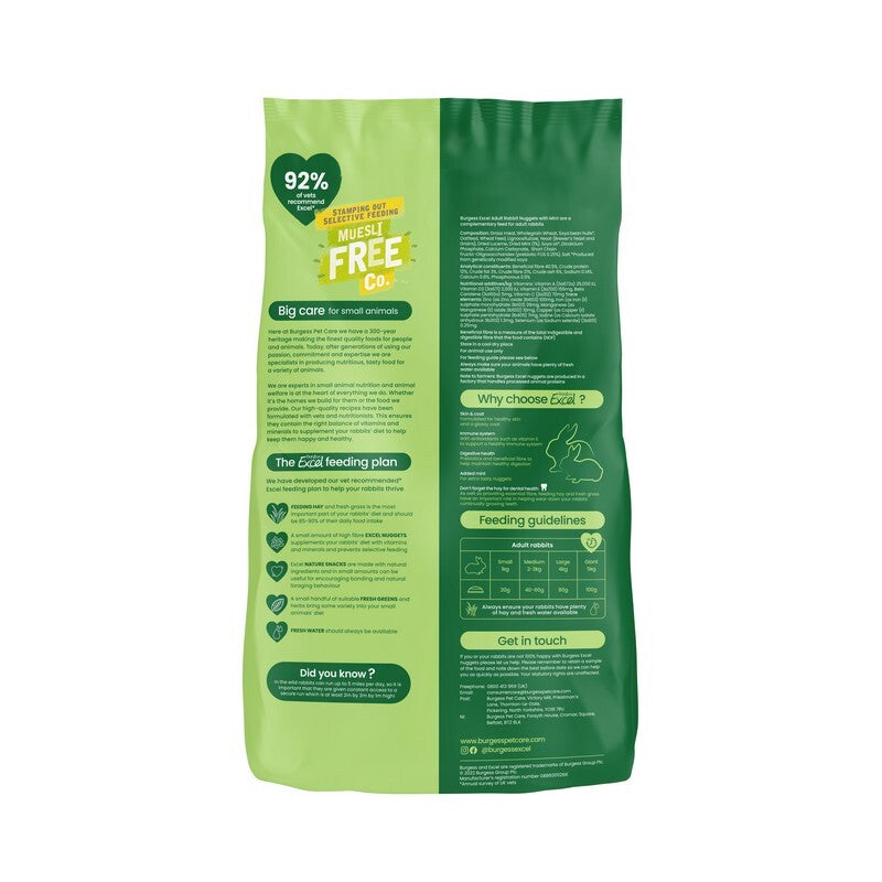 Burgess Excel Rabbit Nuggets 10kg - Complete Adult Rabbit Food Pellets