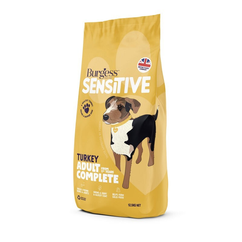 Burgess Sensitive Dog Turkey & Rice 12.5kg - Hypoallergenic Dog Food Turkey Formula