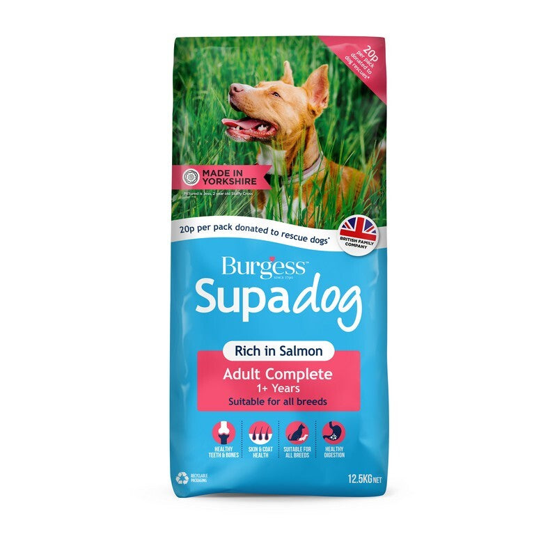 Burgess Supadog Adult Salmon 12.5kg Dry Complete Dog Food Healthy Skin Coat
