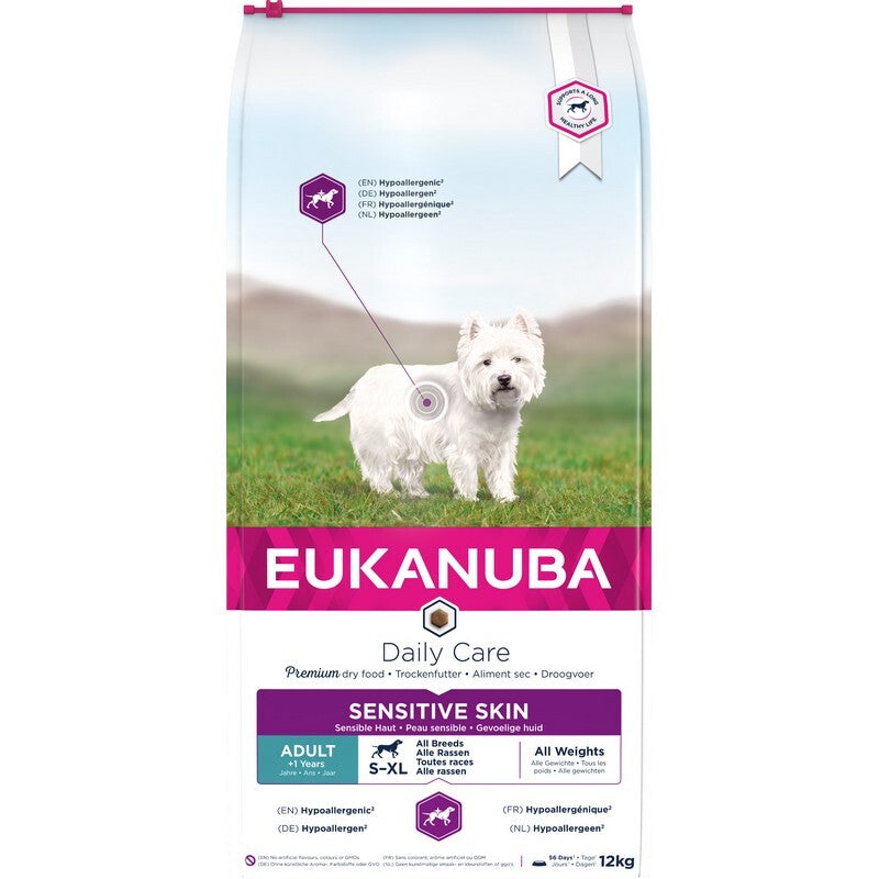 Eukanuba Adult Daily Care Sensitive Skin 12kg - Hypoallergenic Dog Food for Skin Allergies
