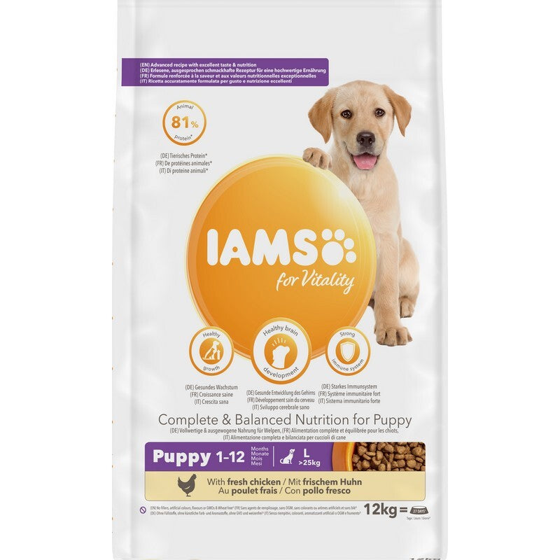 Iams Puppy Large Chicken 12kg - Large Breed Puppy Food Chicken Growth Formula