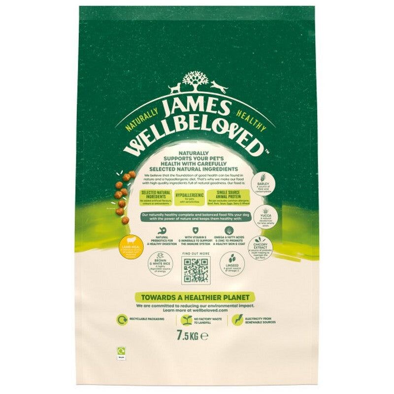 James Wellbeloved Dog Adult Lamb & Rice 7.5kg - Complete Dog Food Lamb & Rice Formula