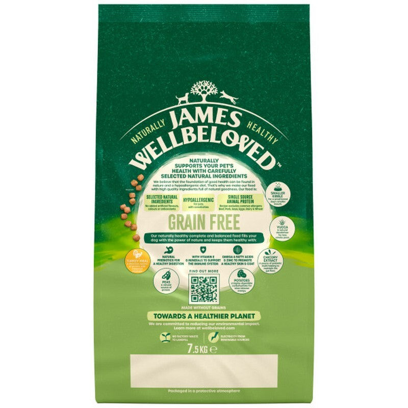 James Wellbeloved Dog Adult Small Grain Free Turkey & Vegetables 7.5kg - Small Dog Food