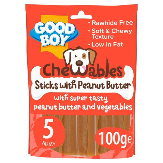 Good Boy Chewables Peanut Butter Stick 5 Pack 100g x18 - Dog Training Treats (9kg Total)