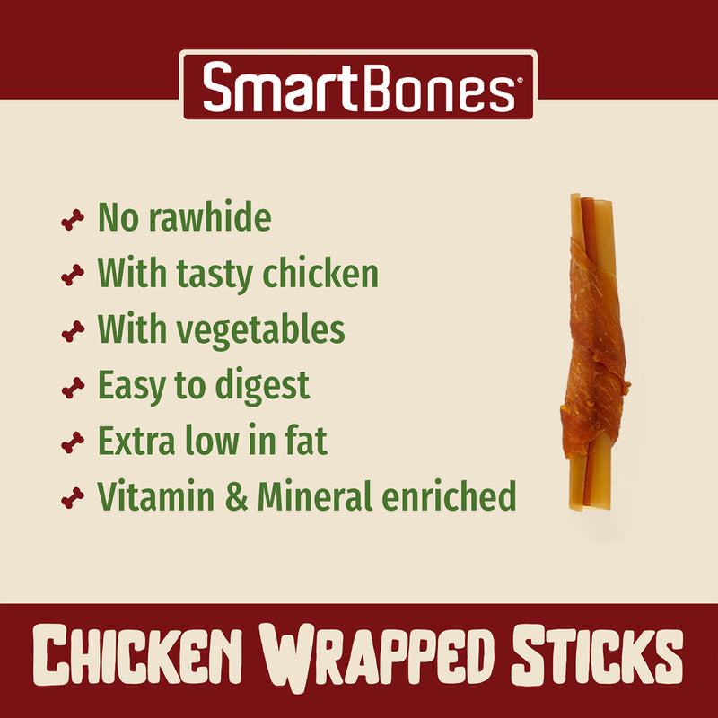 SmartBones Chicken Wrap Sticks Small 9 Pieces x8 - Rawhide Alternative Dog Chews (72 Sticks)