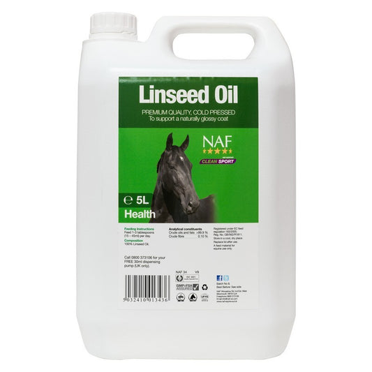 NAF Linseed Oil 5L - Pure Linseed Oil Horse Supplement Omega-3 Coat Health