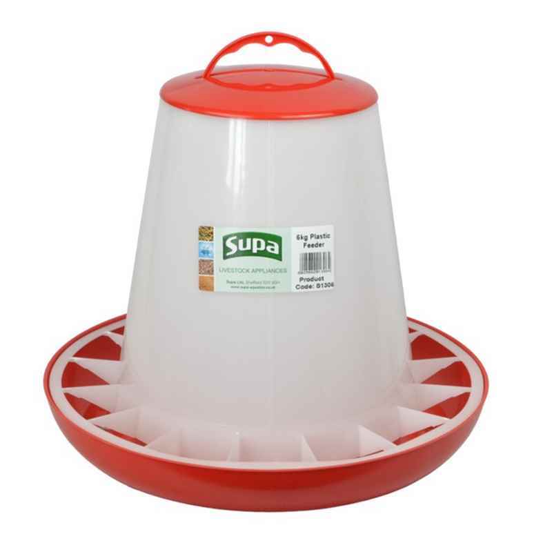 Supa Red & White Poultry Feeder 6kg x3 - Chicken Duck Feed Dispenser (18kg Capacity)