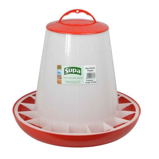 Supa Red & White Poultry Feeder 6kg x3 - Chicken Duck Feed Dispenser (18kg Capacity)