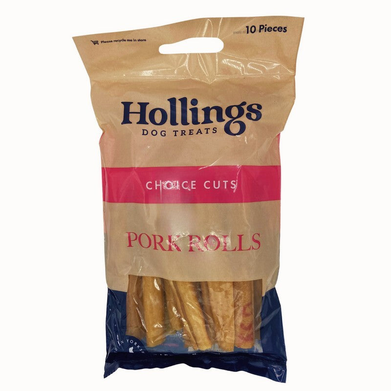 Hollings Pork Rolls 10" x6 - Natural Pork Dog Chews Large Size (6 Pack)