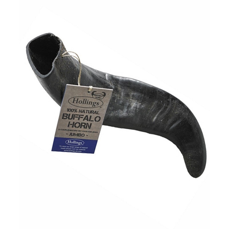 Hollings Buffalo Horn Jumbo Double Baked x8 - Natural Large Dog Chews Long Lasting