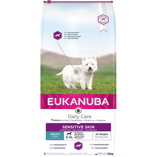 Eukanuba Adult Daily Care Sensitive Skin 12kg - Hypoallergenic Dog Food for Skin Allergies