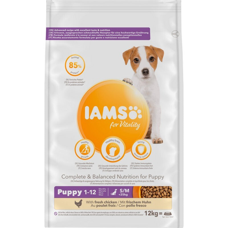 Iams Puppy Small/Medium Chicken 12kg - Small/Medium Puppy Food Chicken Growth Formula