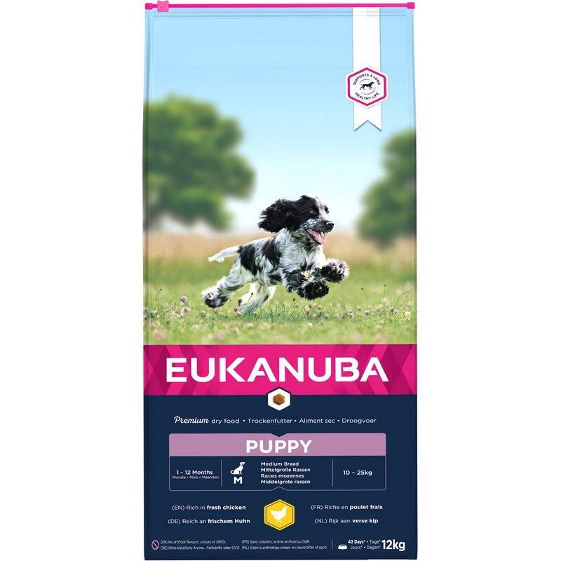 Eukanuba Puppy Medium Chicken 12kg - Medium Breed Puppy Food Chicken Growth Formula