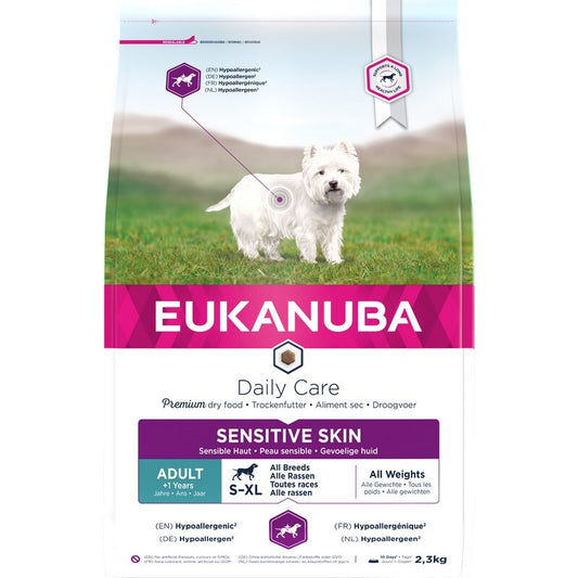 Eukanuba Adult Daily Care Sensitive Skin 3x2.3kg - Skin Health Dog Food (6.9kg Total)