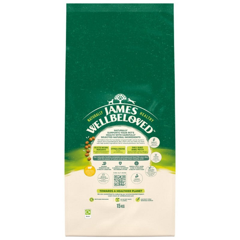James Wellbeloved Dog Adult Lamb & Rice 15kg - Complete Dog Food Lamb & Rice Formula