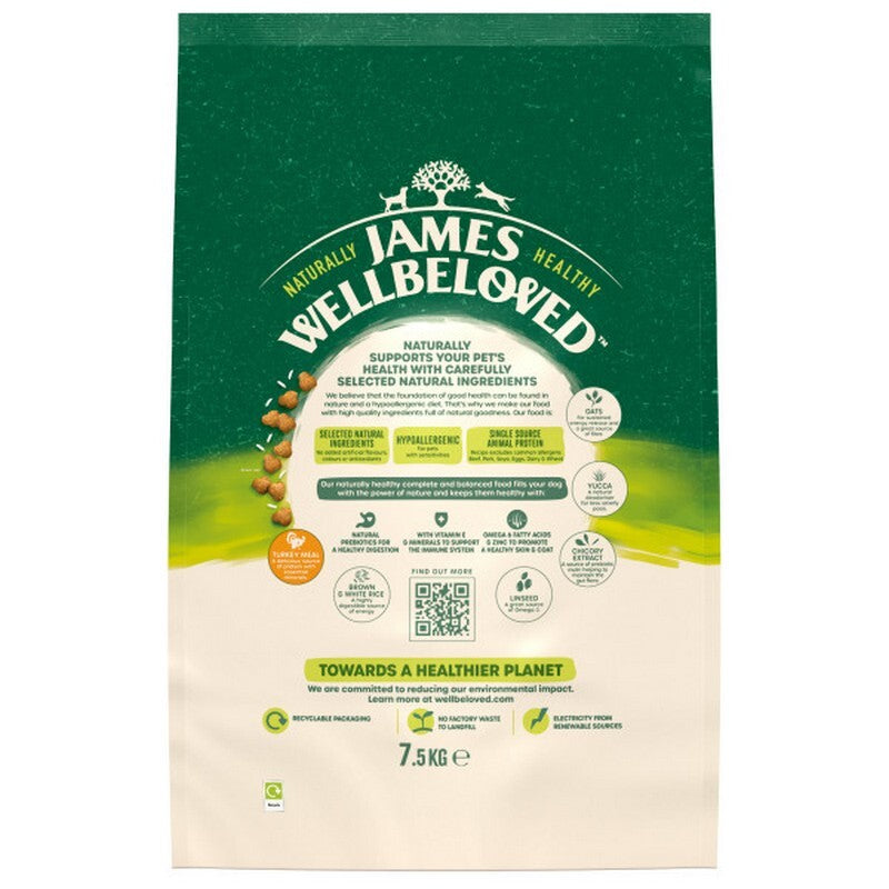 James Wellbeloved Dog Adult Turkey & Rice 7.5kg - Complete Dog Food Turkey & Rice Formula
