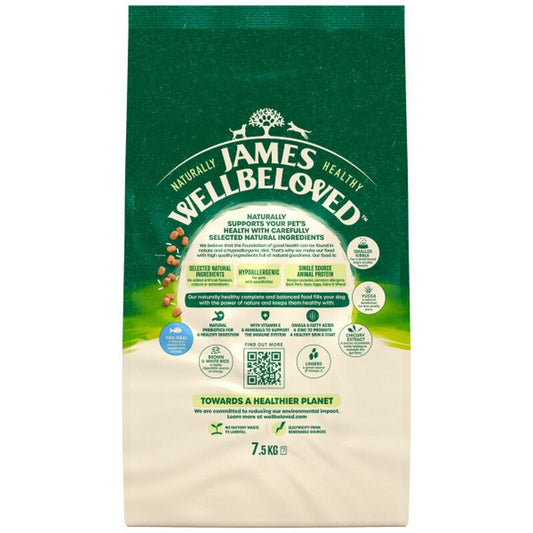 James Wellbeloved Dog Adult Small Fish & Rice 7.5kg - Small Breed Dog Food Fish Formula