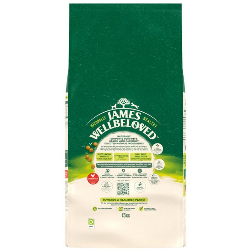 James Wellbeloved Dog Adult Chicken & Rice 15kg - Complete Dog Food Chicken & Rice Formula