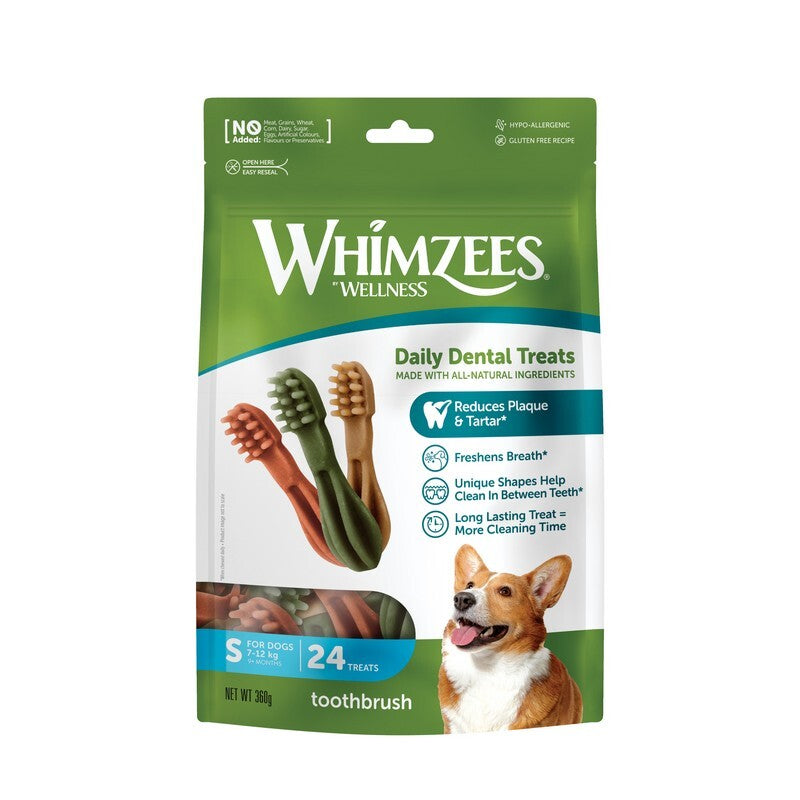 Whimzees Toothbrush Small 6x24 Bags x90mm - Small Dog Dental Chews Bulk Pack