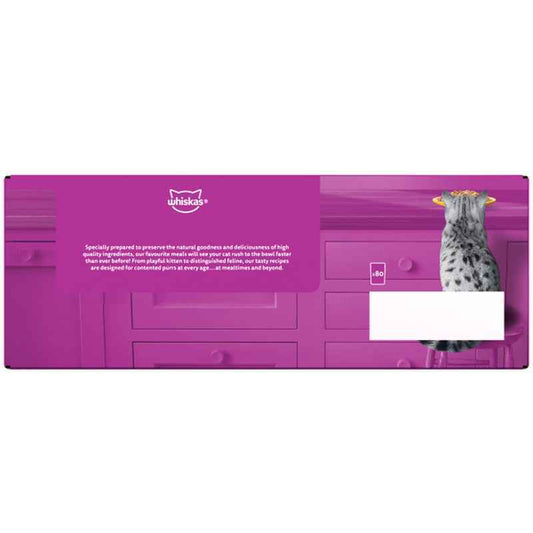 Whiskas Pouch 1+ Poultry Feast Jelly 80x85g - Adult Cat Food Chicken Selection (6.8kg)
