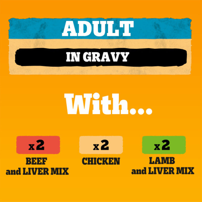 Pedigree Tins Mixed Chunks in Gravy 4x6x400g - Wet Dog Food Gravy Variety (9.6kg)