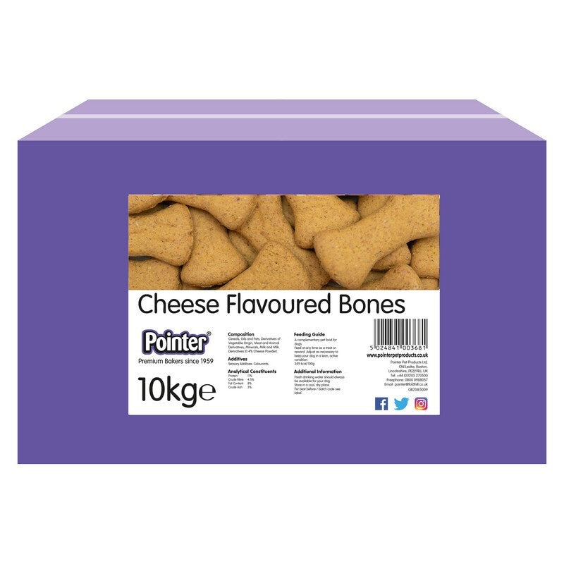 Pointer Cheese Flavoured Bones 10kg - Bone Shaped Dog Biscuits Cheese Flavor